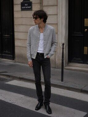 YSL Mens Yves Saint Laurent 100% Linen Bomber Jacket Italy Glen Plaid EU 46